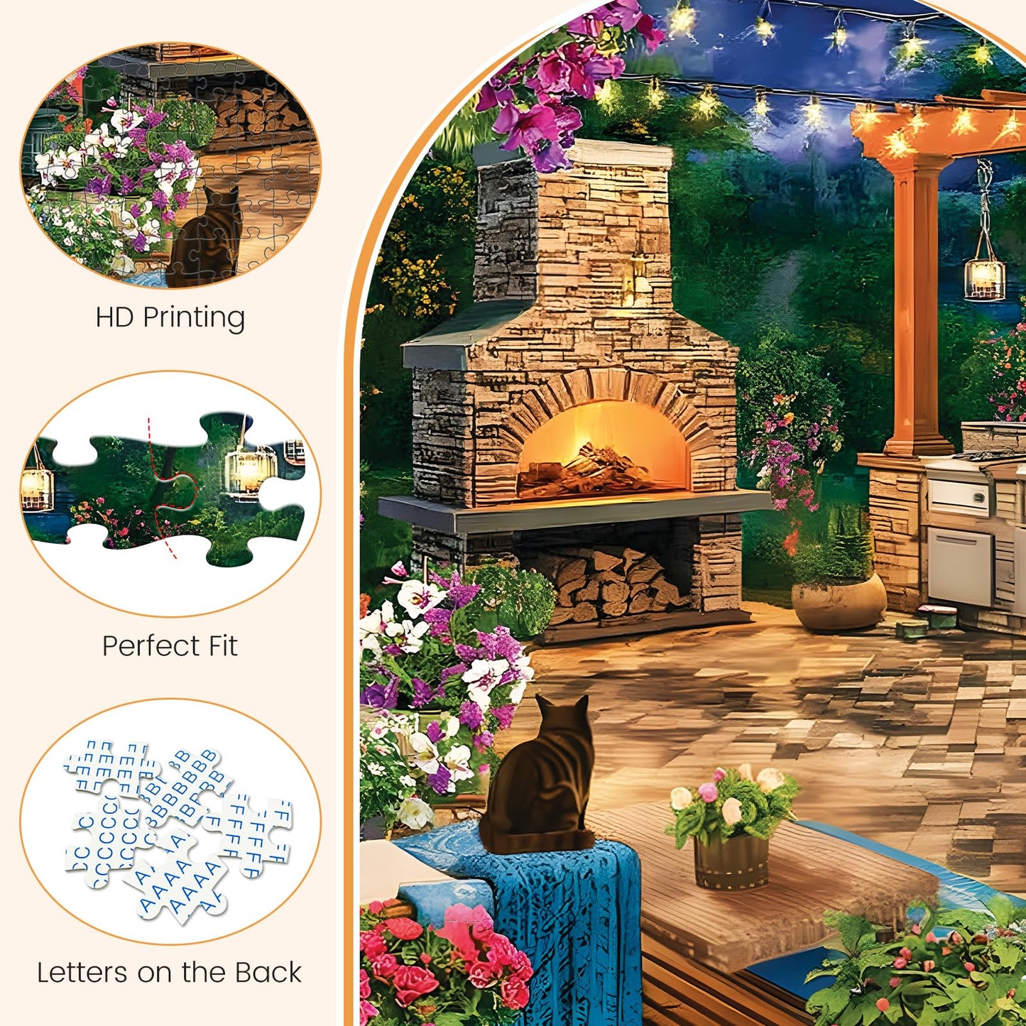 500 Piece Puzzles for Adults, Cozy Flowers Garden Patio with Fireplace Jigsaw Puzzle, Fun and Challenging Puzzle for Family Time, Relaxing Gift for Adults, Seniors, 20.5 x 15 in