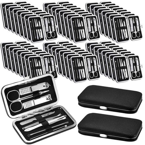 Geosar 50 Set 8 in 1 Travel Manicure Kit Bulk Professional Nail Clippers Pedicure Nail Care Tools Grooming Stainless Steel Set with Portable Travel Case, Gift for Christmas Men Women(Black)