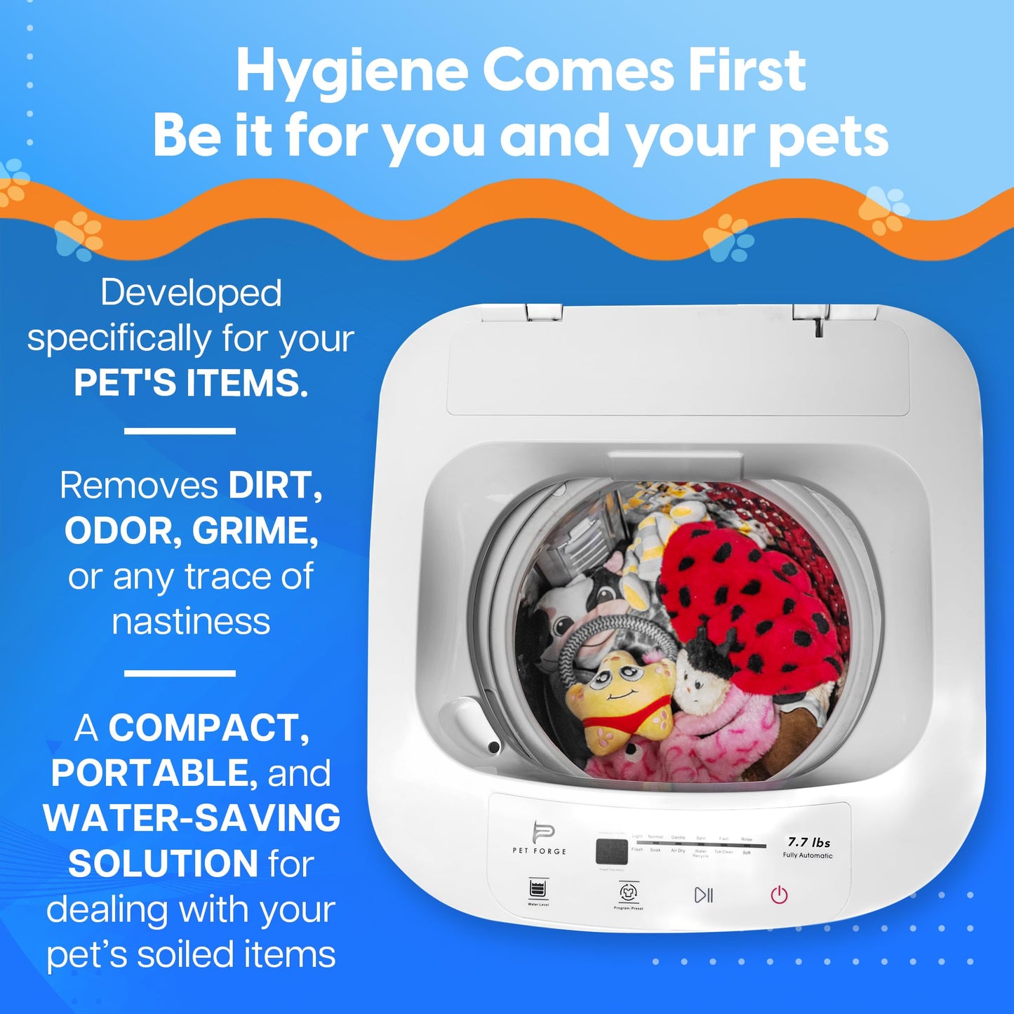 Pet Forge Compact Washing Machine – Fully Automatic Mini Washer for Small Loads & Pet Items | 8 lbs Capacity Portable Top Load Washer