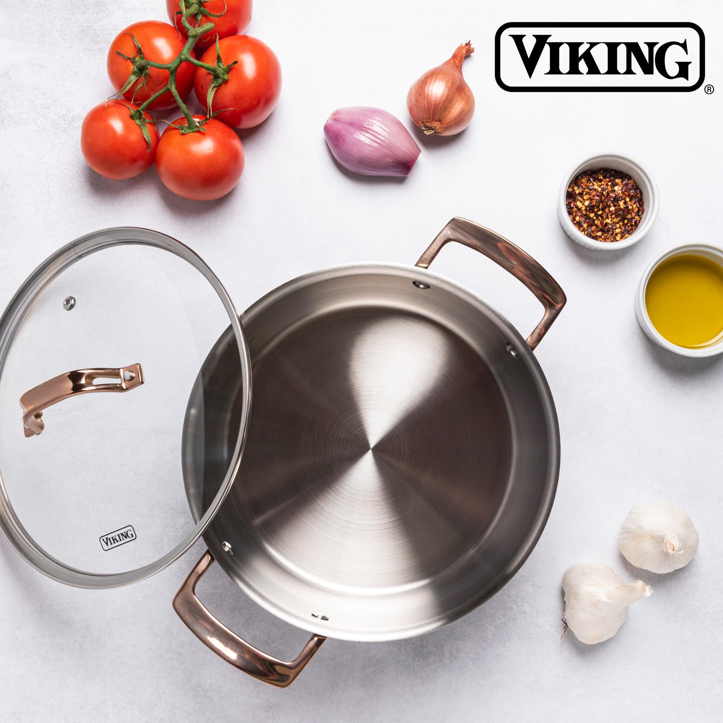 Viking 3-Ply Cookware Set, 10 Piece Stainless Steel Kitchen Cookware with Glass Lids, Oven Safe, Induction Ready, Black with Copper