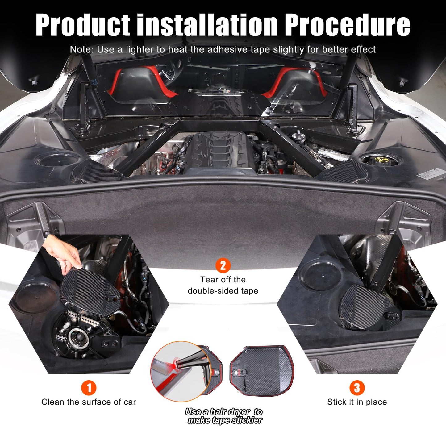 Rear Strut Tower Cover Compatible with Corvette C8 Stingray 2020-2024,Genuine Carbon Fiber Engine Bay Rear Shock Absorbing Tower Protection Panel Cover Trim 2pcs C8 Accessories (Black)