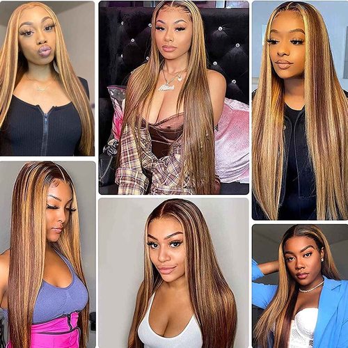 Habiliana Bundles Human Hair 24 26 28 Inch Straight Wave P4/27 Human Hair Bundles 11A Unprocessed Brazilian Virgin Quick Weave Hair Extensions for Black Women