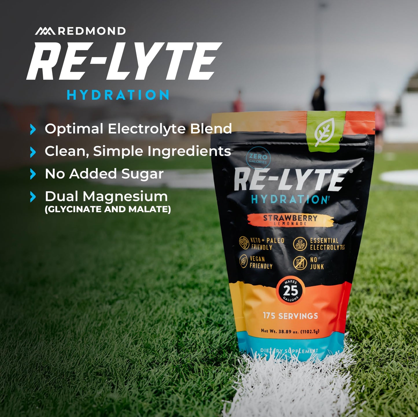 REDMOND Re-Lyte Hydration Electrolyte Powder Bulk Pouch 175 Servings/Strawberry Lemonade