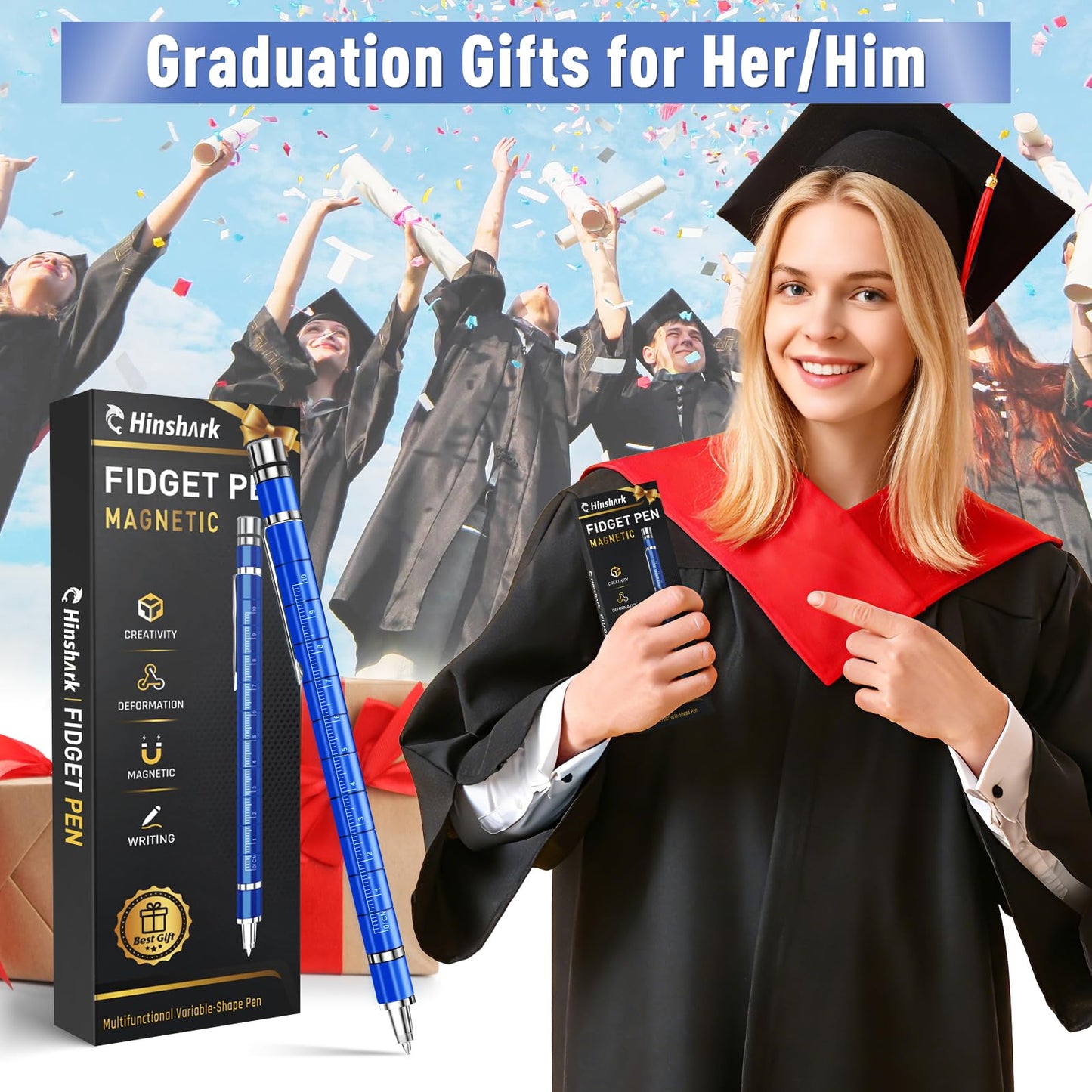 Gifts for Teens Fidget Pen, 2026 College Graduation Gift for Her Him Teens, Anniversary Birthday Gift for Men Him Husband, Father Day Gifts from Wife Daughter, Multifunction Pen for Cool Stuff Gadgets