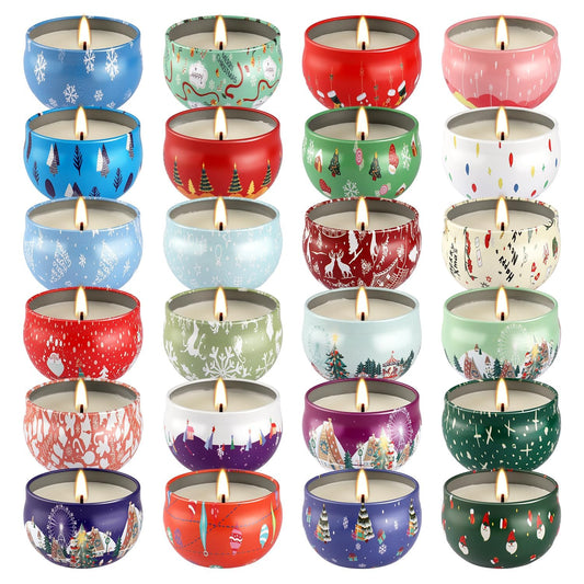 24 Packs Christmas Scented Candles Gift- Aromatherapy Candle-2.5oz Soy Wax-Long Lasting Burn time, Christmas,Advent, Thanksgiving Gifts, Home Decor