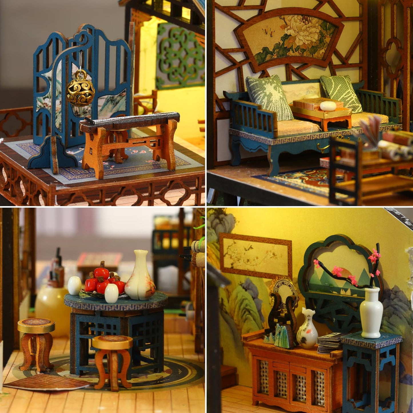 Plustopoy DIY Miniature House Kit: Villa Tiny House Kit with LED Light - DIY Wooden Dollhouse Miniature Kit for Adults Teen, Wooden Crafts Vintage Courtyard Doll House Kit, Great Handmade Crafts Gift
