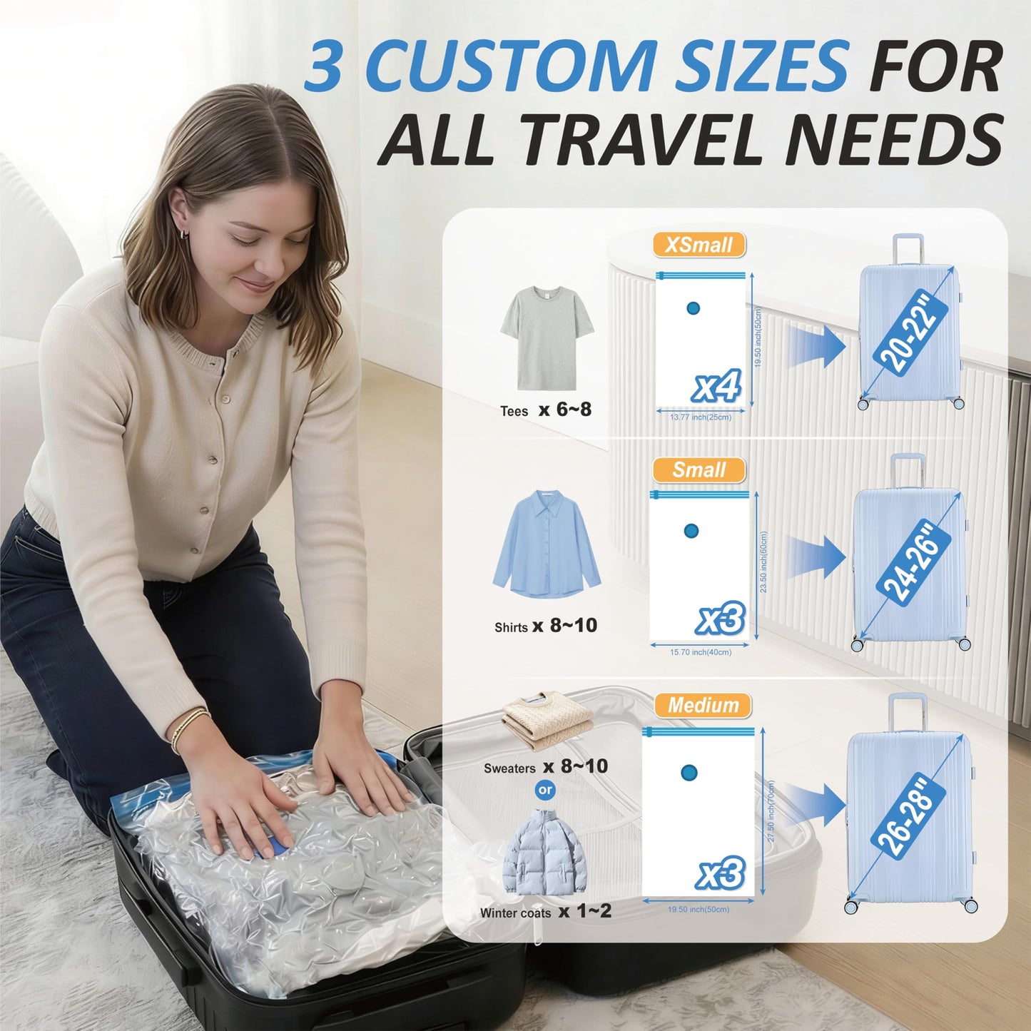 Cozy Essential Travel Vacuum Storage Bags with Rechargeable Cordless USB Pump, Space Saver Bags for Luggage, Suitcase, Carry-On, for Clothes, Blankets, Bedding & Seasonal Storage,10 Combo