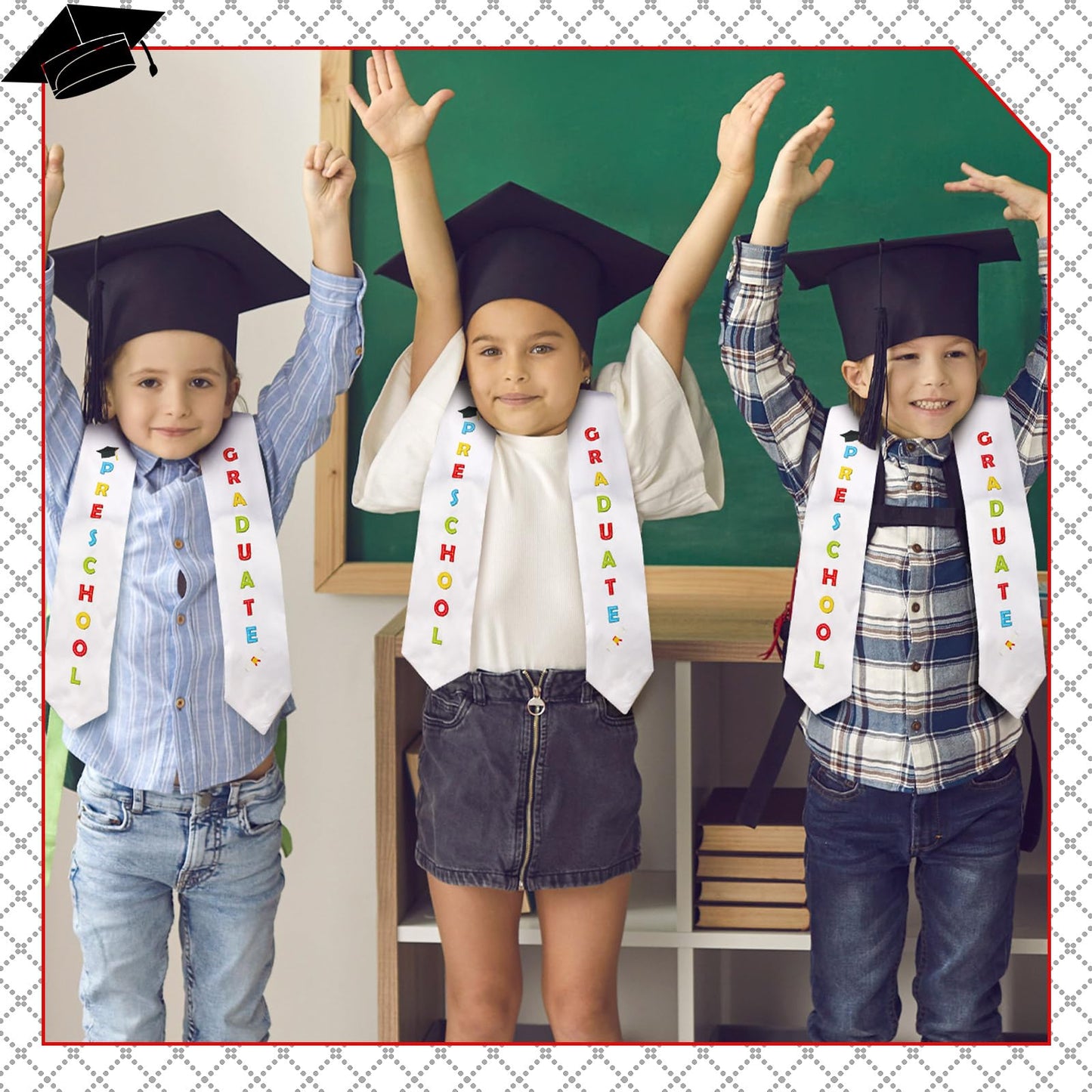 JaGely 3 Pcs Preschool Grade Graduation Set Graduation Cap with 2026 Tassel Graduation Stole Sash with Diploma Certificates Set for Students Supplies Teachers Parents Graduation Gifts