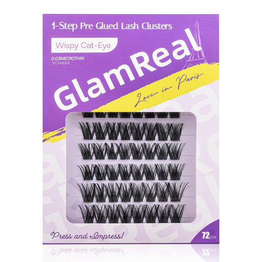 Press-On No Glue Needed Lash Clusters 72Pcs丨Self Adhesive Eyelashes 10-16mm丨Wispy Cateye Look丨Reusable & No Residue丨Beginner Friendly Extension Kit by GlamReal