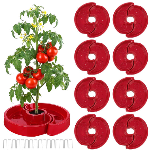 8 Sets Tomato Watering Trays, Surrounding Red Tomato Automator Tray, Root Irrigation Trays for Vegetables, Reduce Runoff, Weed Control, Boost Growth for Tomatoes, Peppers & Garden Veggies