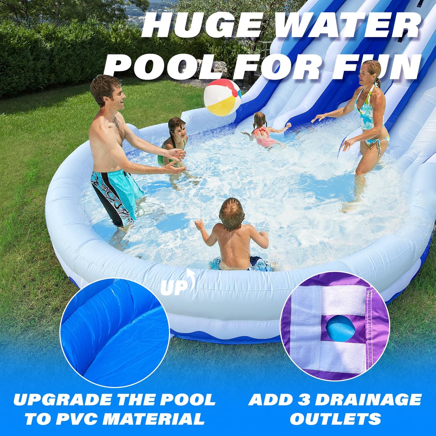 iLink-outer Grade Water Slide Inflatable with Pool for Kids Double Slide with Pool & Blower Water Tube for Kids and Adults, Oxford, Wet Dry Use, Party Gift-(Bule)