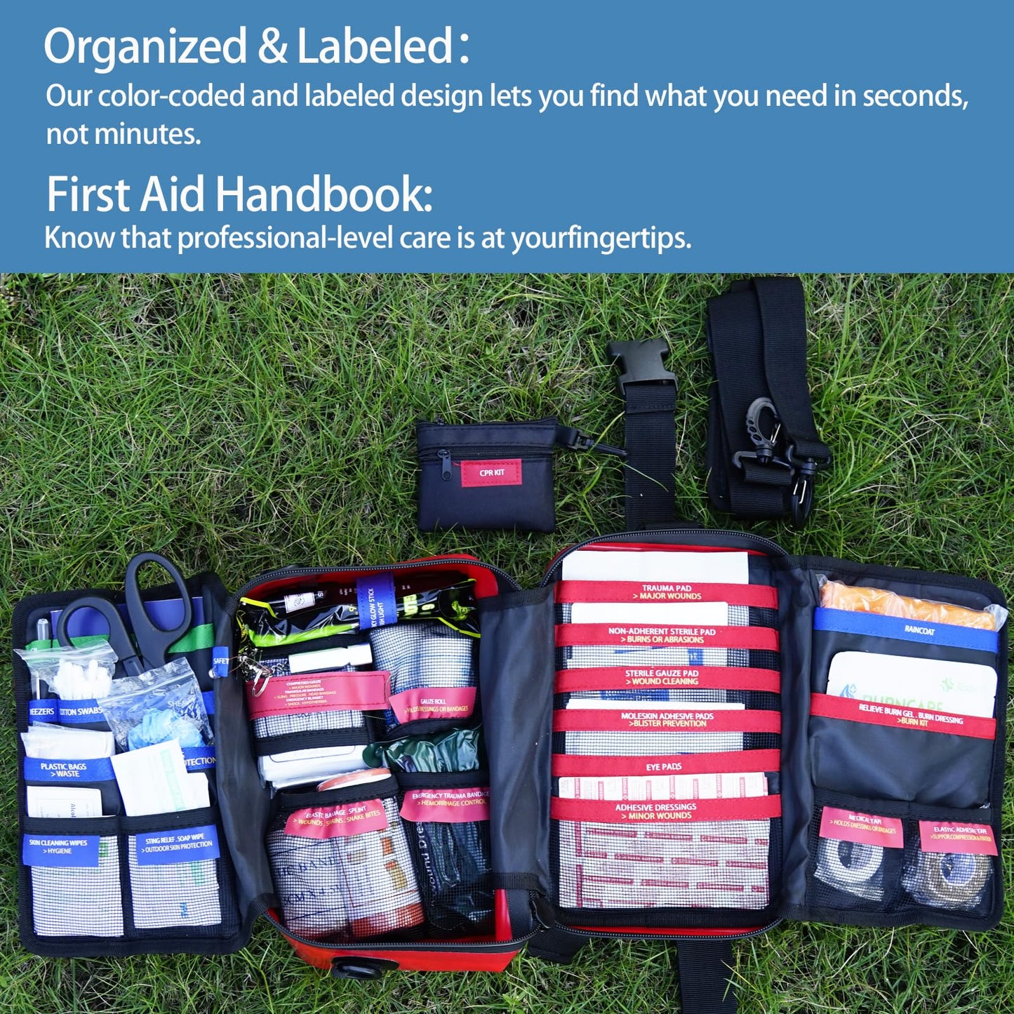 Besst Survivor 348-Piece Waterproof First Aid Kit- Comprehensive Trauma Kit for Marine/Boating/Camping/Hurricanes, Car & Home Emergency Medical Kits with Labeled Compartments, MOLLE System & CPR Kit