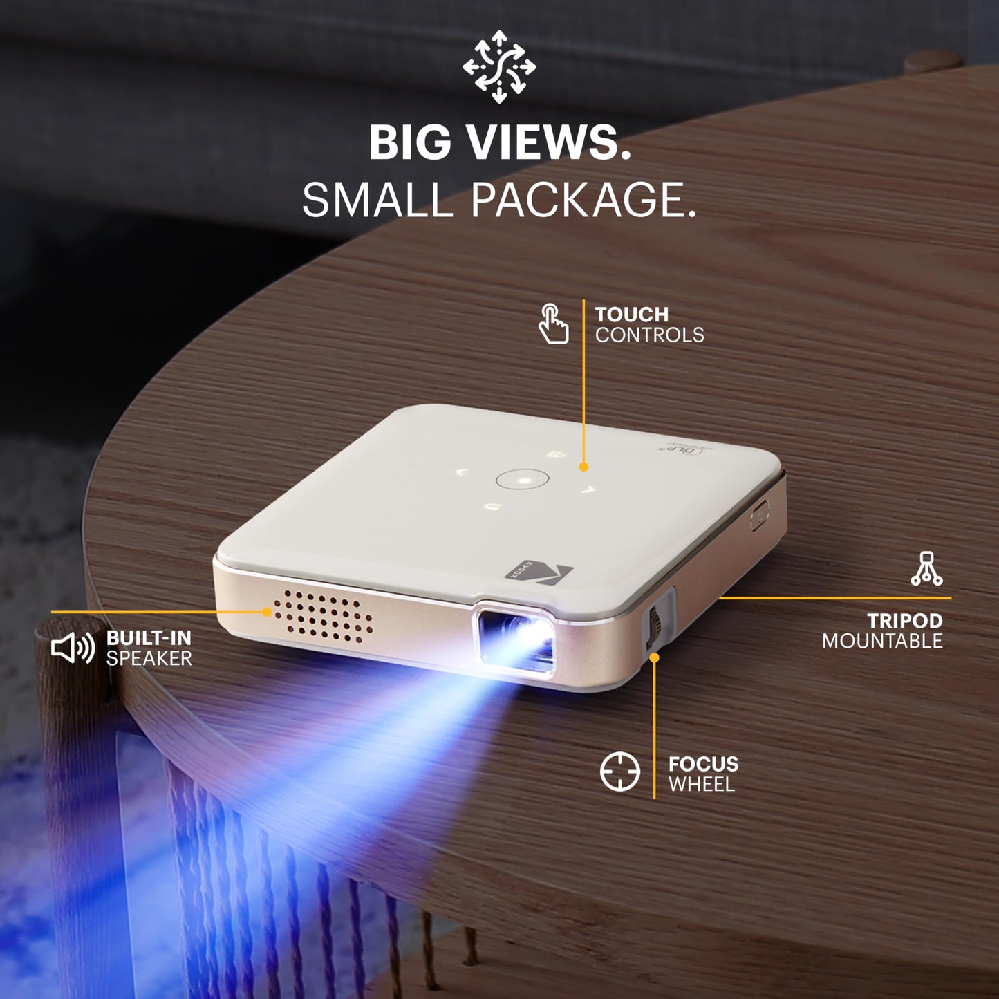 Kodak Luma 150 Wireless Mini Pico Projector – DLP, Supports 1080p, Built-in Speaker & Rechargeable Battery, HDMI/USB/microSD, Travel Case Included
