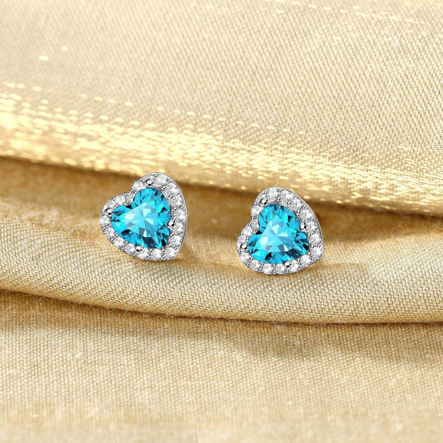 Bestyle CZ Heart Diamond Stud Earrings 5mm December Blue Topaz Birthstone Solitaire Earrings, 925 Sterling Silver Earrings Jewelry Gift for Wedding Anniversary Birthday