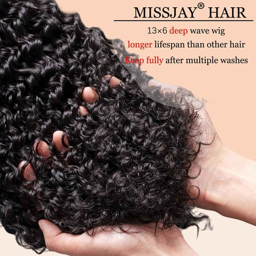 MISSJAY Hair 22 Inch Deep Wave Lace Front Wig Human Hair 200% Density 13x6 Lace Front Wig with Baby Hair Pre Plucked Deep Curly Wig 100% Unprocessed Brazilian Virgin Hair Natural Color for Women