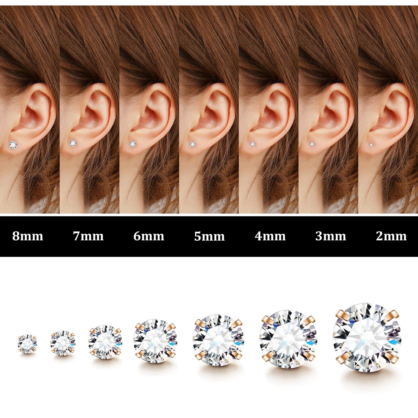 Fansilver 20G Hypoallergenic Flat Back Earrings for Women Men Silver 14K Gold Stainless Steel Stud Earrings Birthstone Cubic Zirconia Studs Surgical Steel Cartilage Earrings for Sensitive Ears