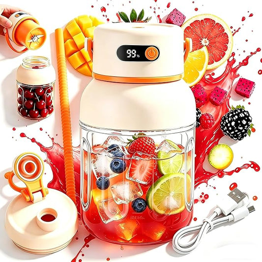 Portable Electric Juicer Cup with Zero Cord Hassle,Fresh Juice Mini Fast Portable,18000 Rpm High Speed with Digital Display&Leakproof Lid,Automatic Cleaning with Straw and Two Lids (1000ml/35.27oz)