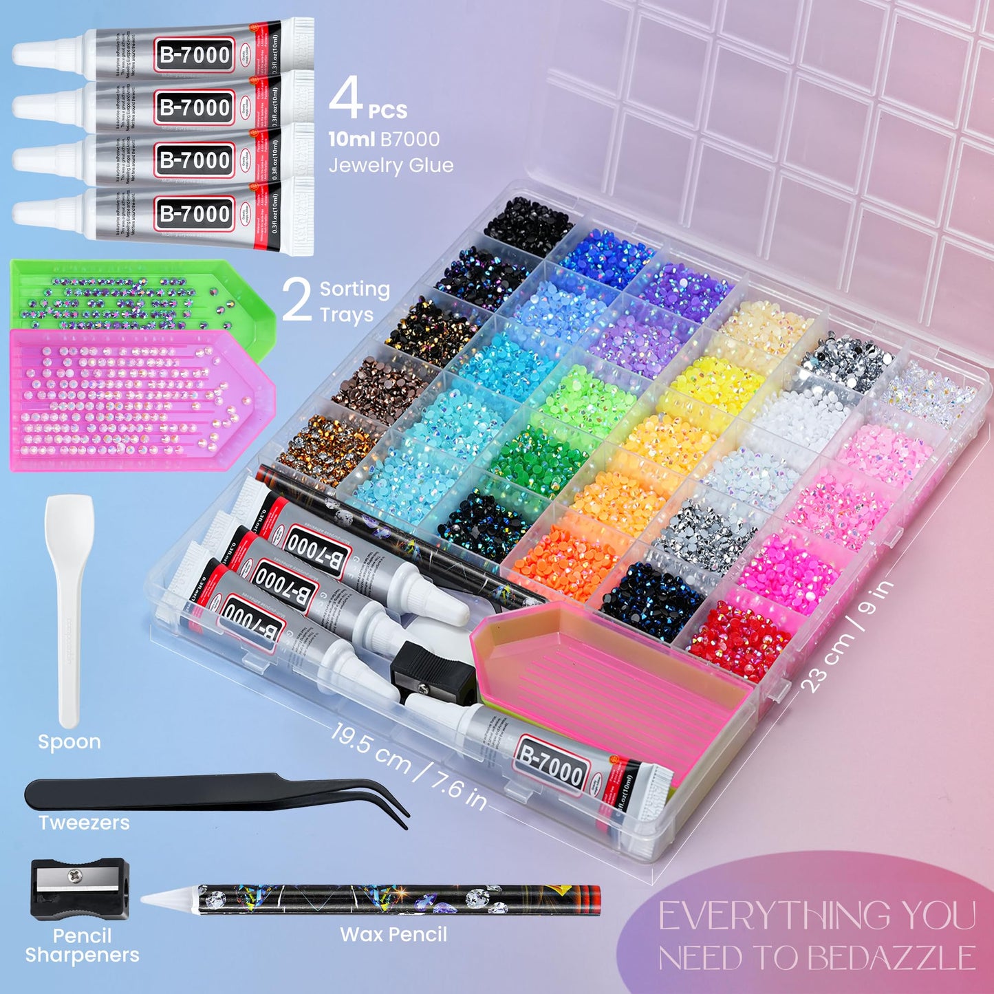 LOTWOW 40000 Pcs Resin Jelly Rhinestones Kit, 30 Colors 3mm Flatback Rhinestones with 4 Pcs B7000 Jewelry Glue & Tools, All-in-One Bedazzling Kit for DIY Arts & Crafts Mothers Day Gifts