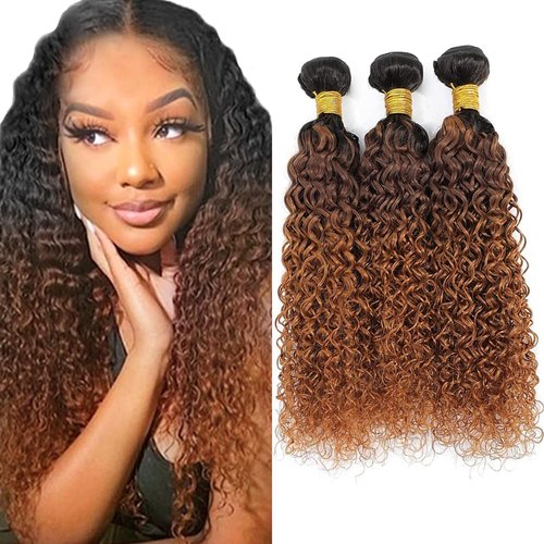 Giginger Bundles Human Hair T1B/4/30 Omber Jerry Curly Human Hair Bundles 16 18 20 Inch Omber Black Chocolate Light Brown Unprocessed Quick Weave Soft Sewn In Hair Extensions for Black Women