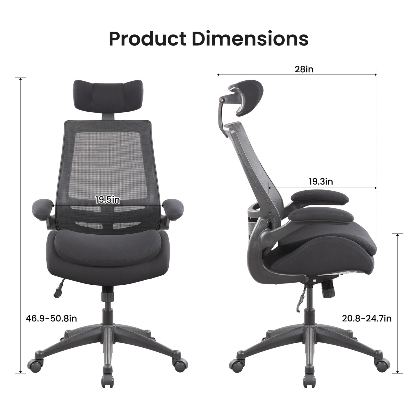 BOLISS 400lbs High Back Ergonomic Mesh Computer Office Desk Chair with Super Soft Adjustable Arms Molded Foam Double Seat Cushion Lumbar Support(Black)