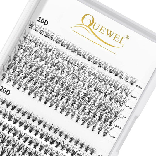 QUEWEL DIY Lash Extension Kit 240 Pcs Lash-Clusters-Kit, Eyelash Clusters Applicator Tool, Super Hold Cluster Lashes Bond and Seal, Clusters Eyelash Glue Remover Easy to Use at Home(10D+20D)