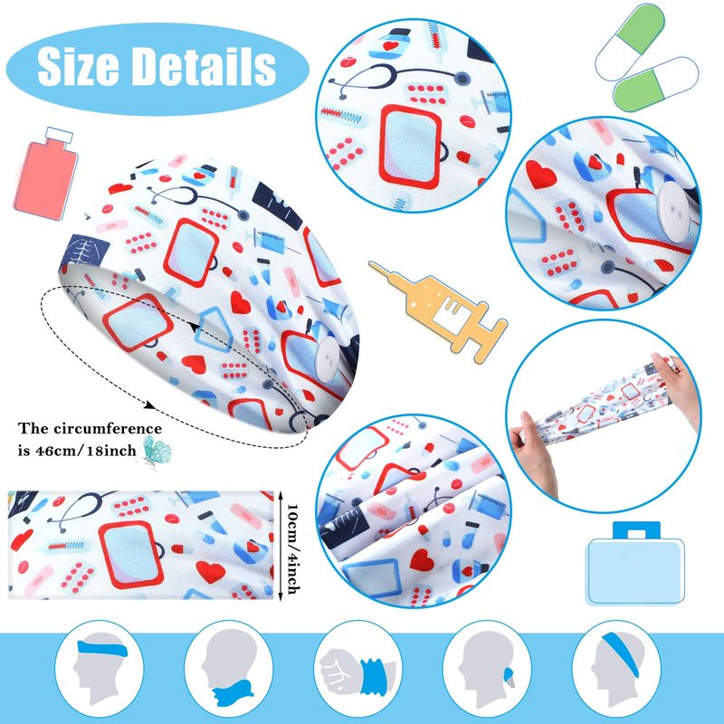 Tigeen 30 Pcs Nursing Headbands for Women Non Slip Nurses Hair Bands with Buttons Cna Accessories Doctor Sweatband Mask for Nurses Gifts Elastic Ear Protection Appreciation Medical