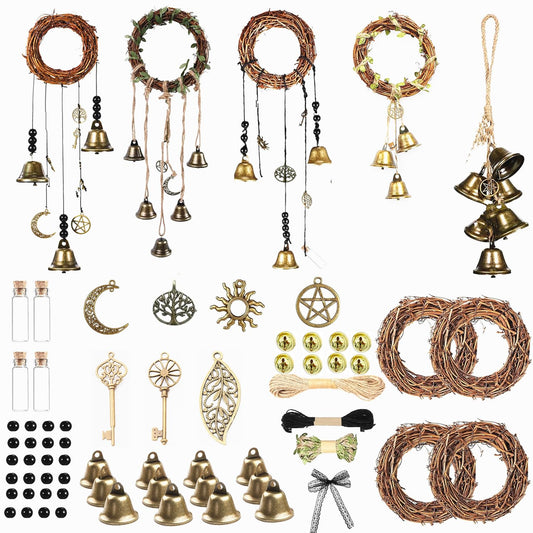 69 Pcs Witch Bells DIY Kit Decor Door Knob Hanging Witchcraft Protection Witchy Wind Chimes Wreath Decorations