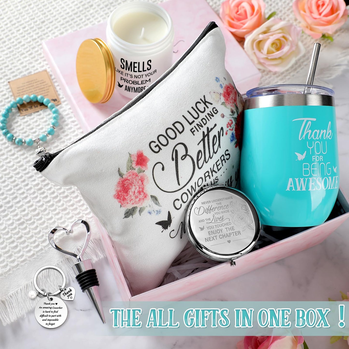 Perthlin 11 Pcs Farewell Gifts for Coworkers Women New Beginning Going Away Goodbye Gift Basket for Female Lady Boss Leaving(New Job,Blue)