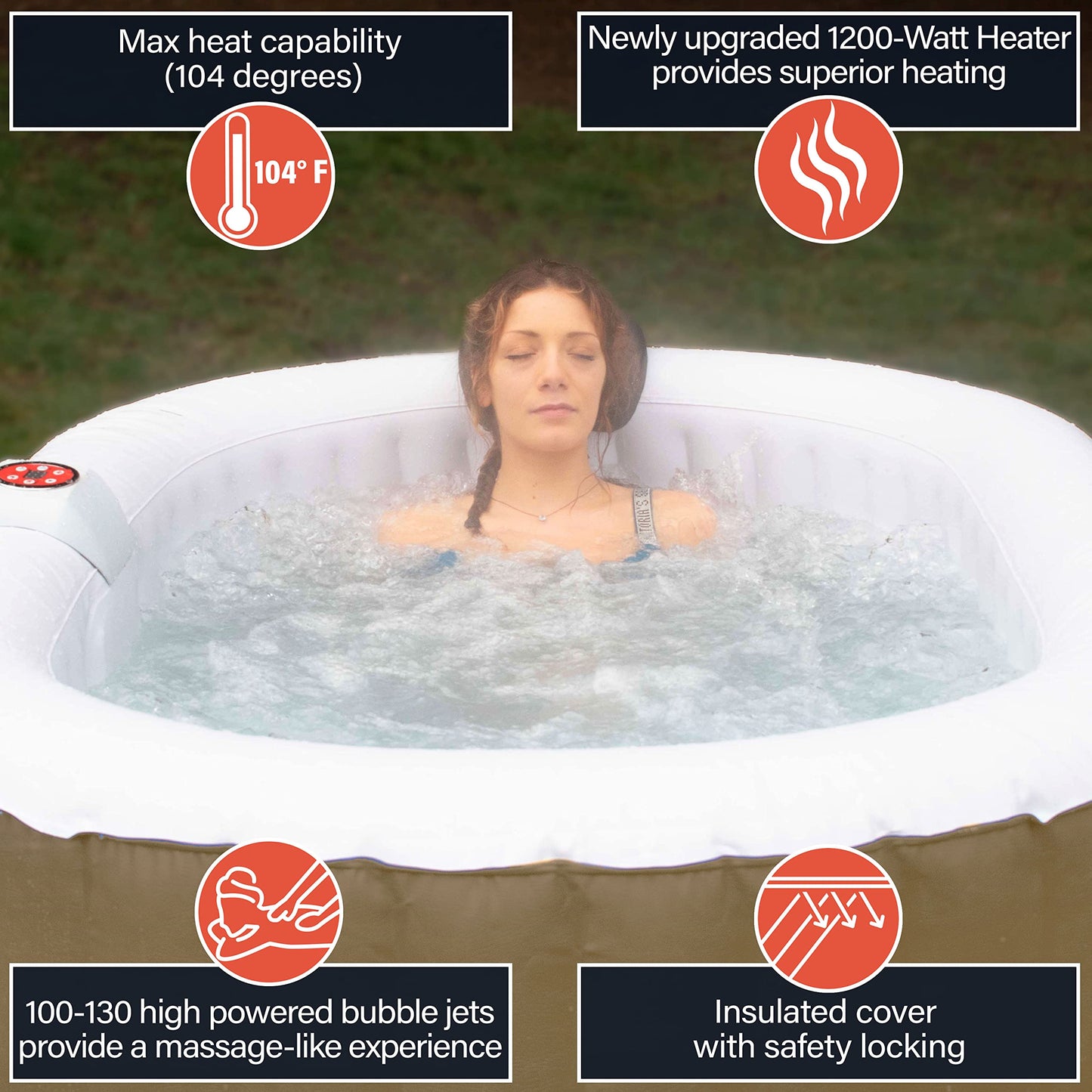 ALEKO Inflatable Hot Tub Spa | Personal High Powered Jetted Bubble | 145 Gallon | Brown and White | HTIO2BRWH