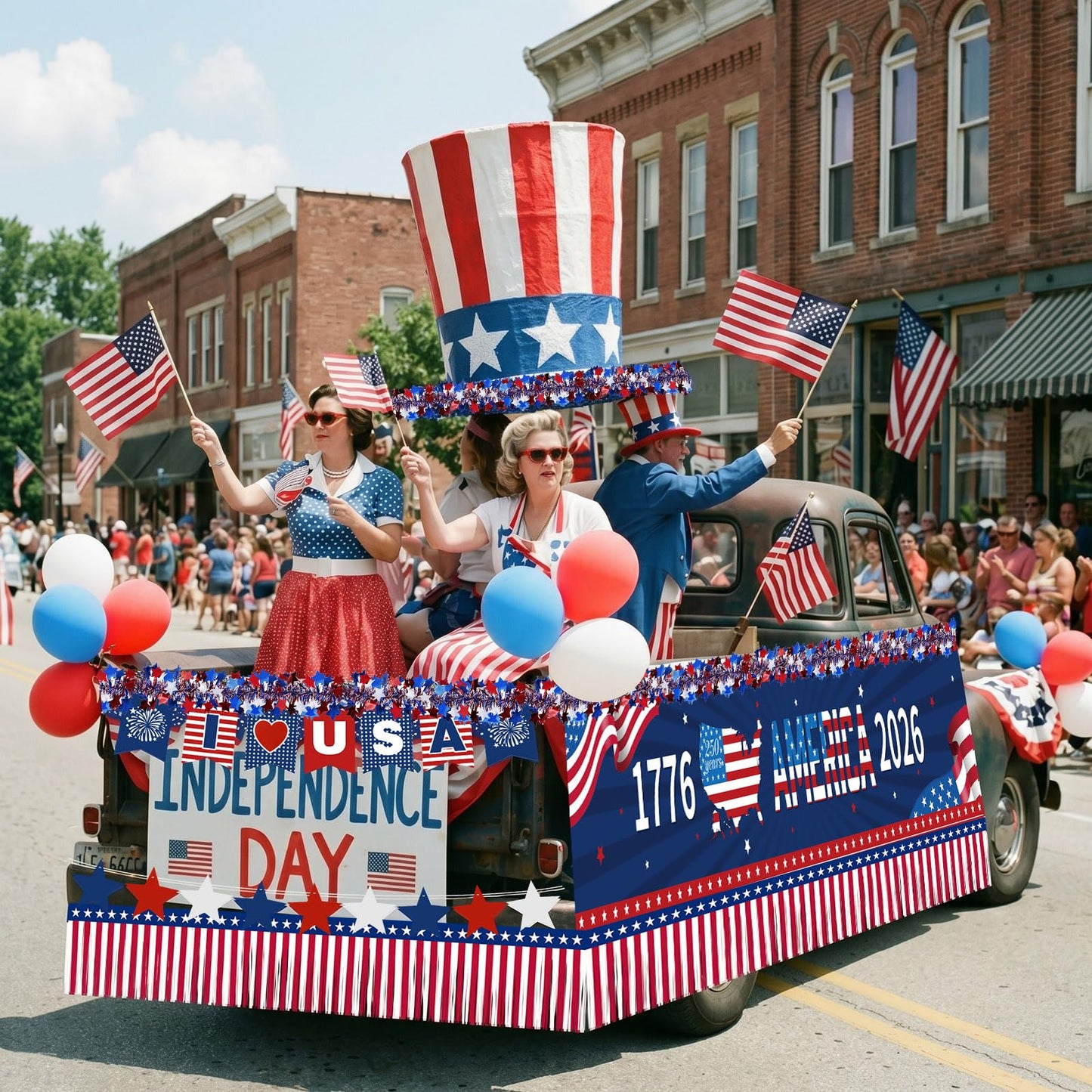Ceenna 250th Anniversary Parade Float Decor Kit America 1776-2026 250 Years Patriotic Party Supplies with USA Banner Garden Flag Foil Fringe Tinsel Garlands for 4th of July Independence Memorial Day