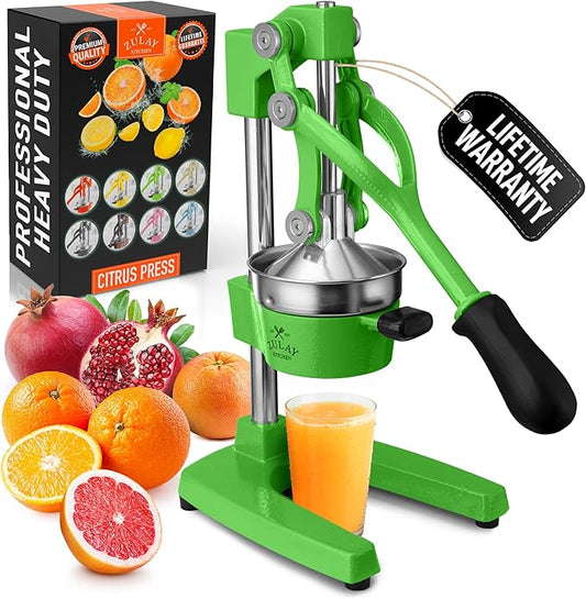 Zulay Kitchen Cast Iron Juicer - Heavy Duty Manual Juicer with Detachable Strainers for Easy Cleaning, Orange Juice Press for Citrus Fruits, Perfect for Bartenders, Juice Lovers & Health Enthusiasts