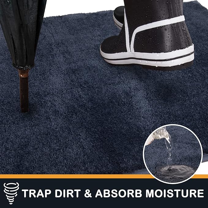 PURRUGS Dirt Trapping Door Mat 24" x 35.5", Non-Slip Machine Washable Entryway Rug, Dog Doormat, Indoor Front Door Mat, Super Absorbent Entry Rug for Muddy Shoes & Paws, Navy Blue