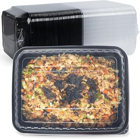 Meal Prep Containers Reusable 40 Pack 48oz - Shrink Wrap Leakproof | BPA Free Freezer & Microwave Safe Meal Prep | Portion Control Leftovers Food Container with Lid | Catering Takeout Boxes