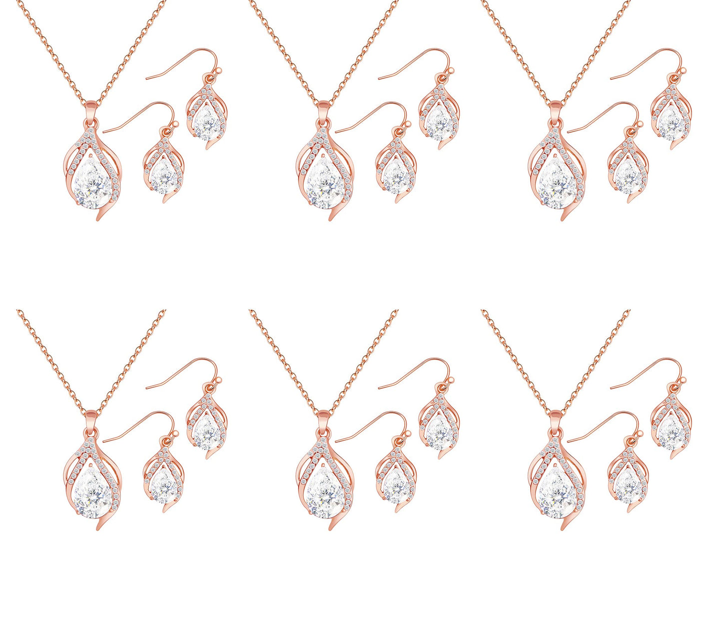 OTTFF Bridesmaid Jewelry Set Gift for Women 6 Sets Rose Gold Plated Pave Rhinestone & Crystal Necklace Earrings Set for Wedding/Engagement/Anniversary