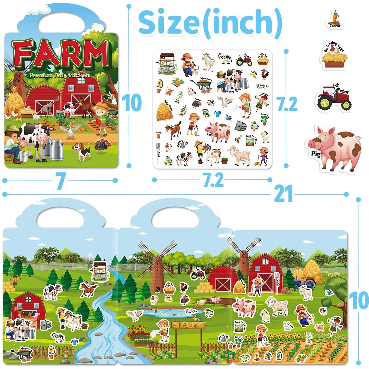CREATIVETREES 6 Sets Reusable Sticker Book for Toddlers 3-6, Jelly Sticker Books for Toddler, Travel Sticker Activity Toys for Kids 3 4 5 6 Years Old Girls & Boys