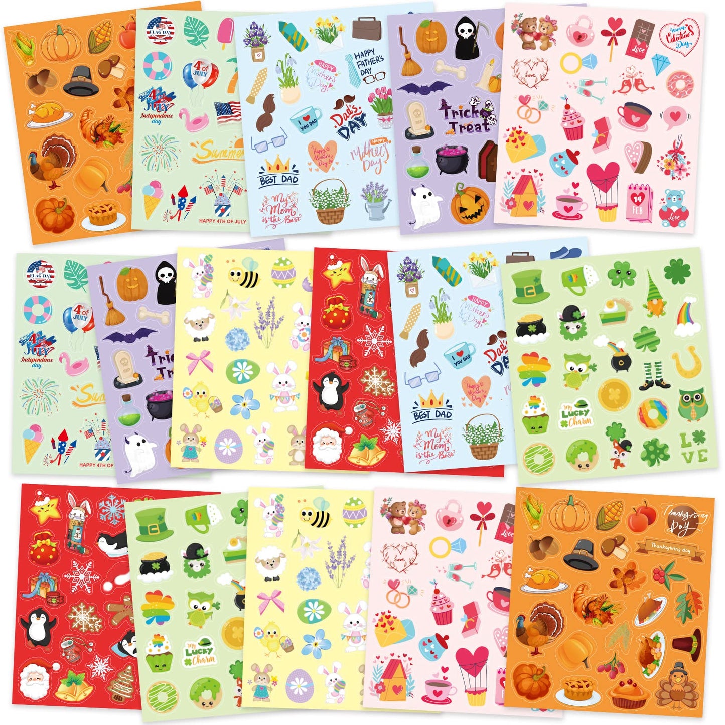 Treasure Cove Holiday Stickers Assortment Seasonal Sticker Sheets for Kids Crafts Halloween Thanksgiving Christmas Birthday Party Decorations Supplies 16 Sheets 400Pcs