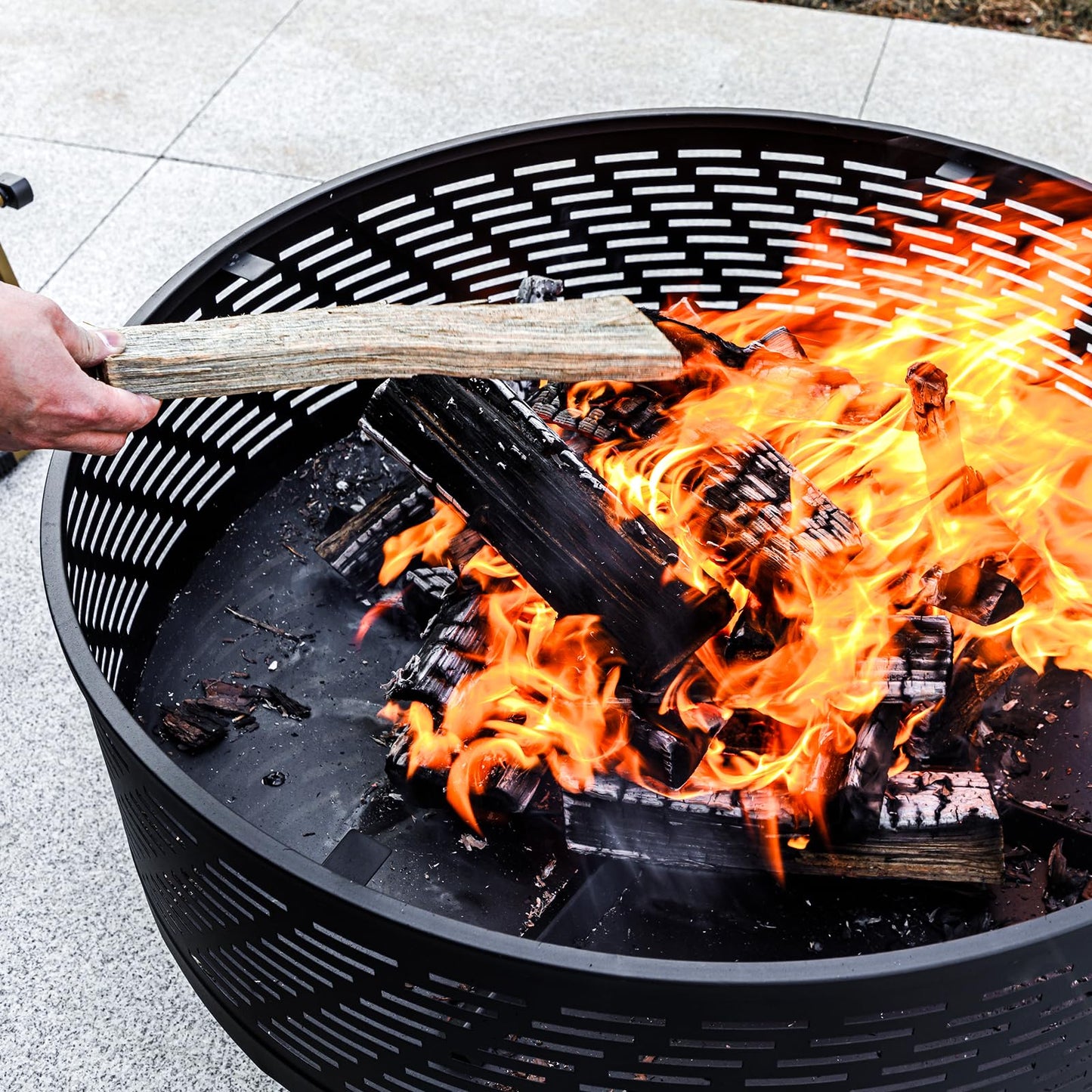 OutVue 32" Wood Burning Fire Pits with Grill & Lid, Fire Pit Table for Outside with Waterproof Cover & Fire Poker, Outdoor Firepit with Functions for BBQ,Table and Bonfire