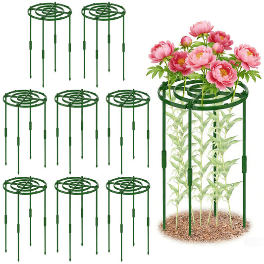 8 Pack Peony Cages and Supports, 11.8" D x 25" H Plant Supports for Outdoor Plants, Peony Support Cage Flower Support Rings, Plant Support Ring for Rose Tomato Hydrangea Strawberry