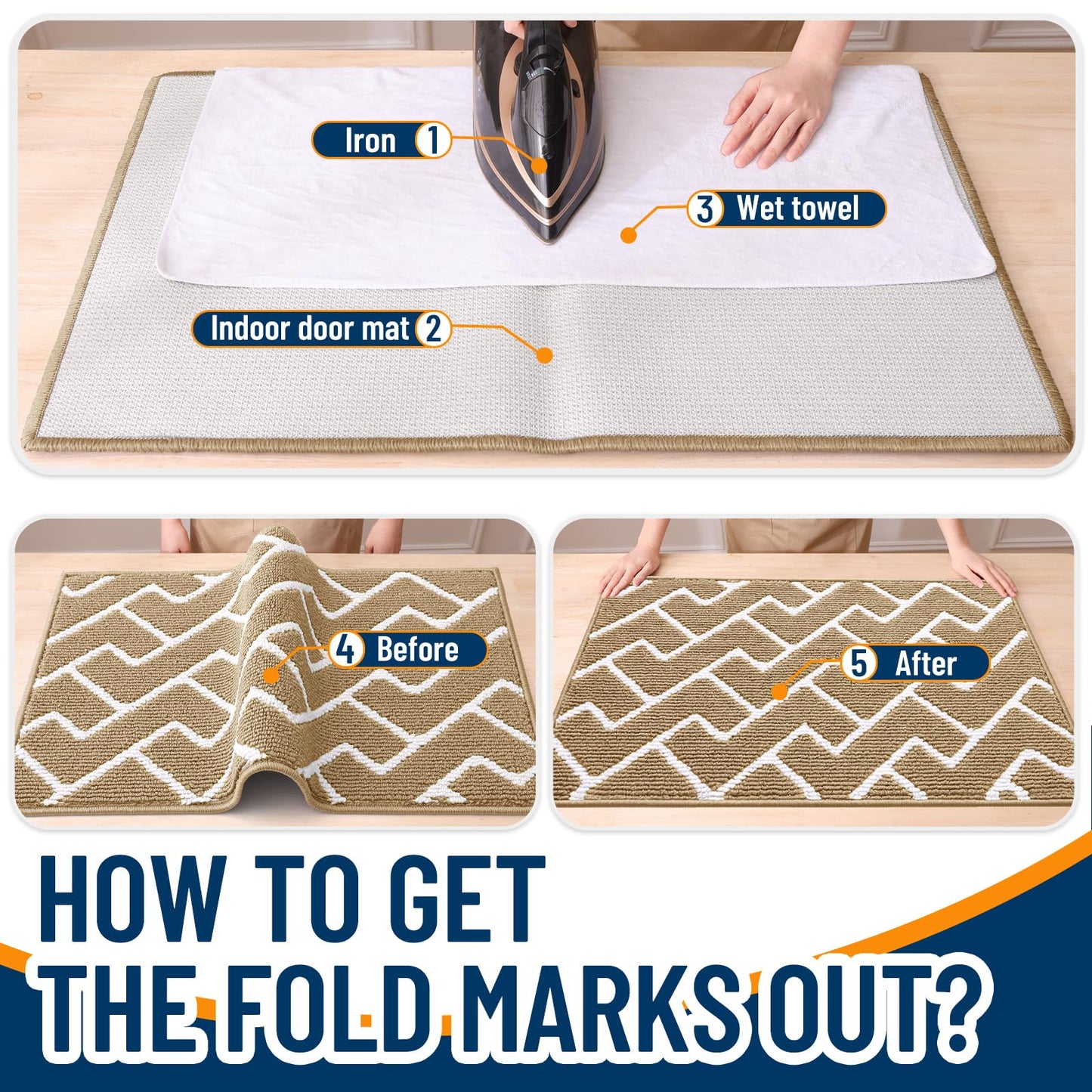 OLANLY Front Door Mat, Non-Slip Rubber Backing, Dirt Resistant and Absorbent, Washable, Easy to Clean Low-Profile Indoor Doormat for Back Door, Entryway, Inside Entrance, 48x32, Beige