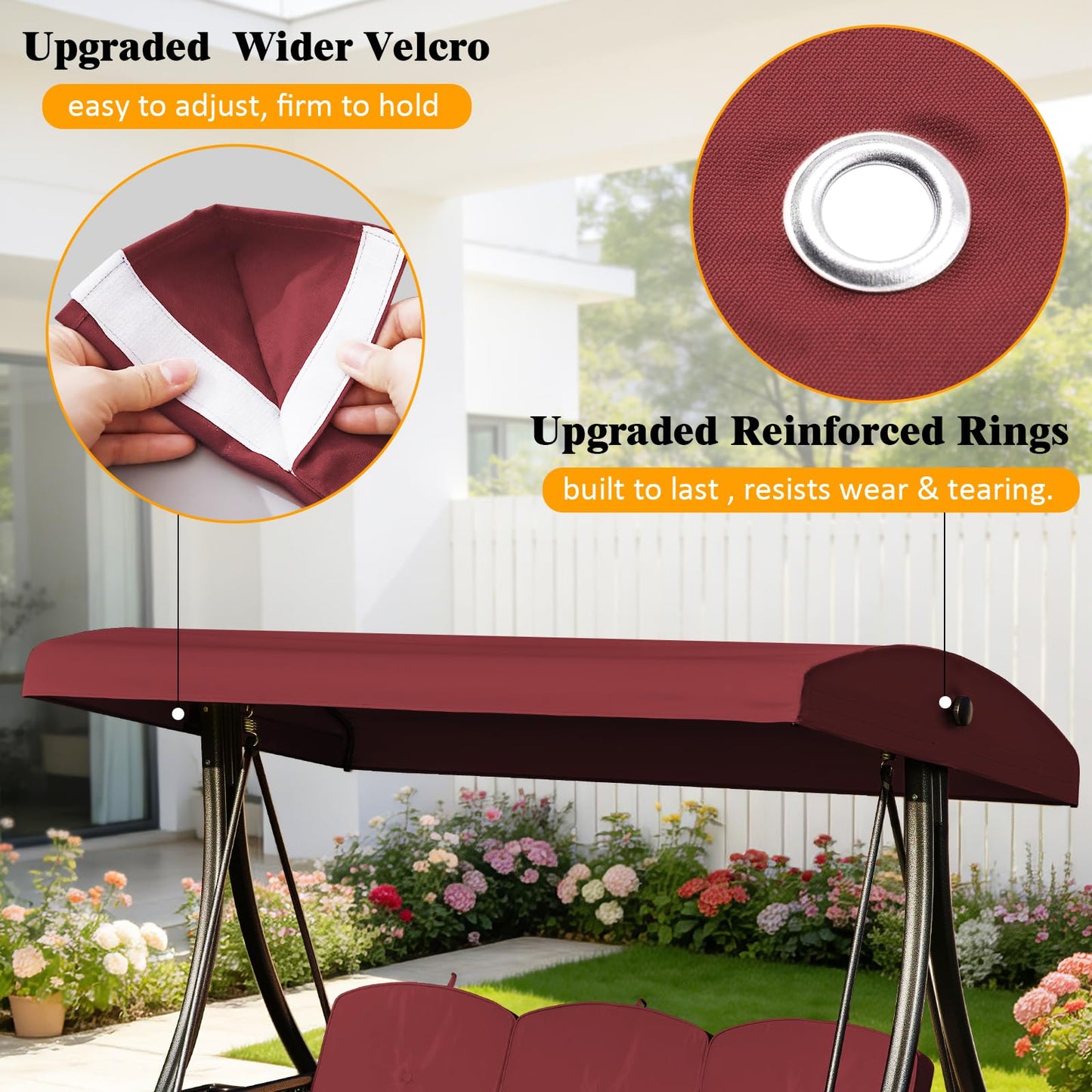 Oungelark Outdoor Swing Canopy Replacement Cover, 3 Seat Swing Cover UV-Resistant for 3-Seat Porch Swing (Red, 76.8x47.2x9.1in)