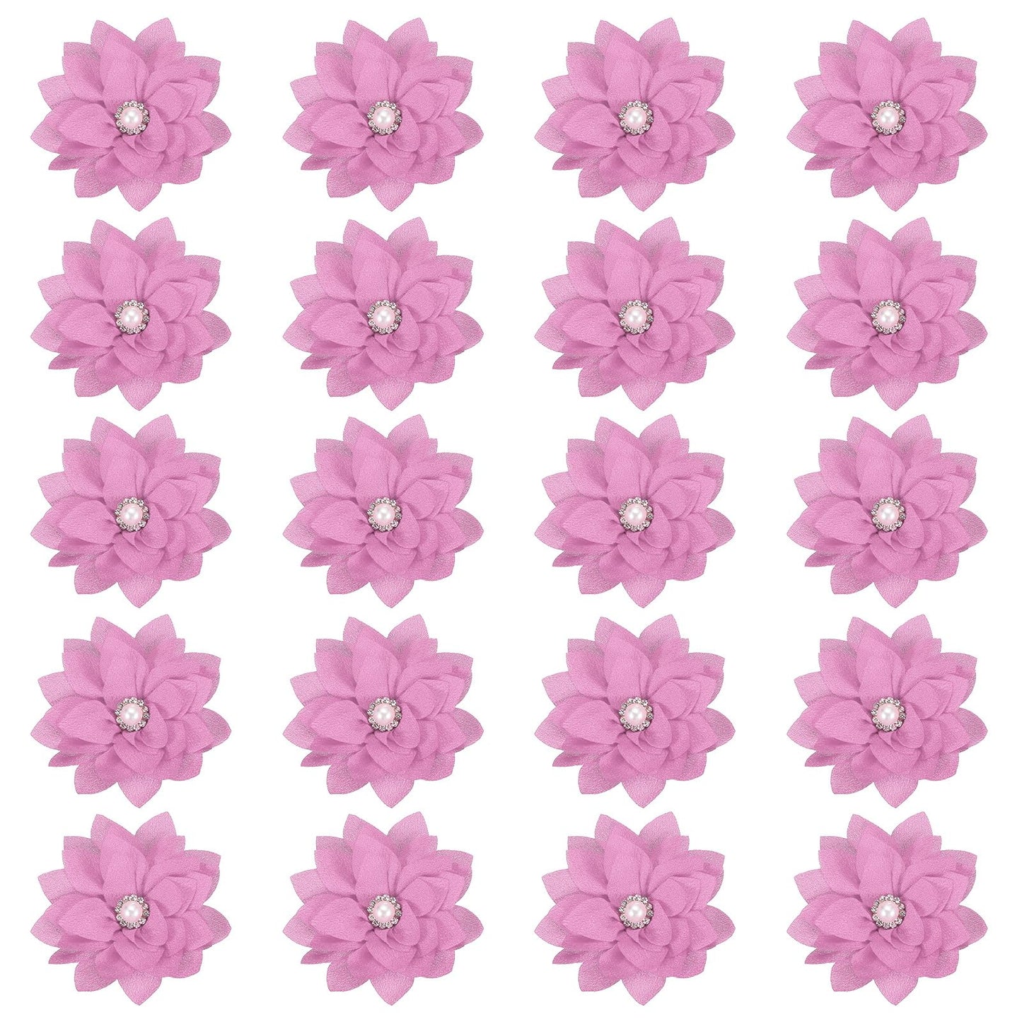 PATIKIL 2.4" Fabric Brooches Flowers, 20 Pcs Fabric Flowers for Brooch Pin Sewing Fabric Appliques Headband Embellishments with a Pearl for DIY Craft Wedding Decor, Purple
