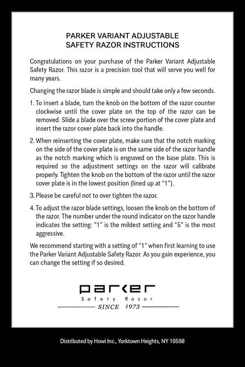 The Parker Variant ADJUSTABLE Double Edge Safety Razor and 105 Blade BUNDLE (GRAPHITE)