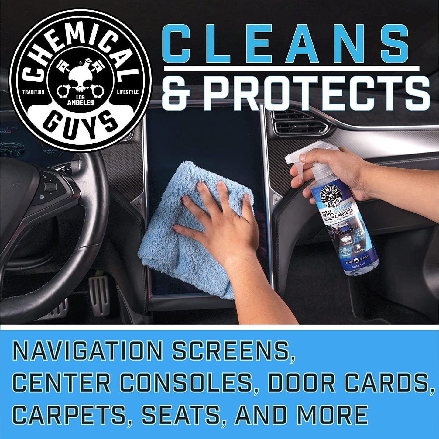 Chemical Guys Foaming Citrus Fabric Clean Carpet & Upholstery Cleaner, Ready To Use, Sprayable 16 fl oz, Citrus Scent + Total Interior Cleaner and Protectant, 16 fl oz