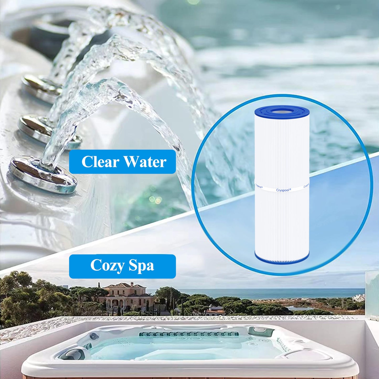 Cryspool® 04072 Filter Compatible with PRB25-IN Hot Tub Filter, C-4326, FC-2375, 3005845, R172327, R173429, 33521, 25392, 817-2500, 5X13 Drop in Spa Filter, 2 Pack