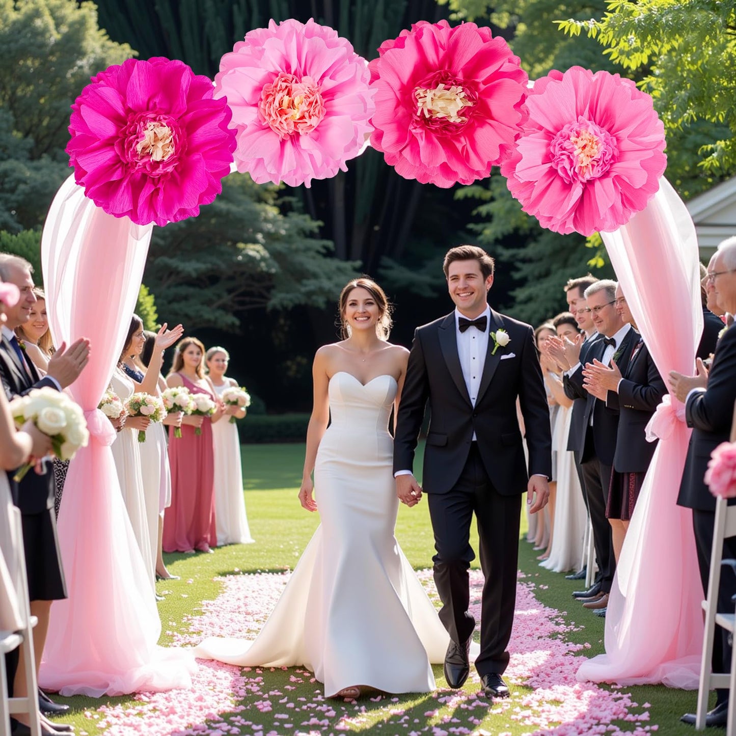 SUNBEAUTY 20" Giant Pink Paper Flowers 4 PCS Large Crepe Tissue Paper Flowers Pink Party Decorations for Girl Women Birthday Spring Garden Wedding Flower Backdrop Wall Bridal Shower Nursery