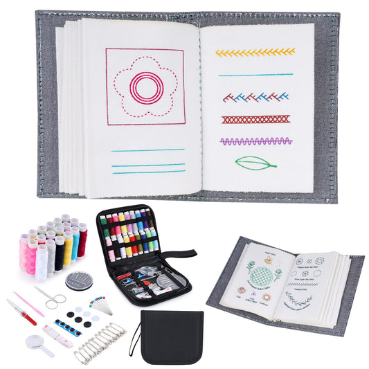 86-Piece Complete Sewing Kit + Illustrated Guide to 106 Embroidery Stitches | DIY Embroidery Kit: A One-Stop Starter Kit to Take You from Beginner to Expert [Portable Embroidery Workshop]