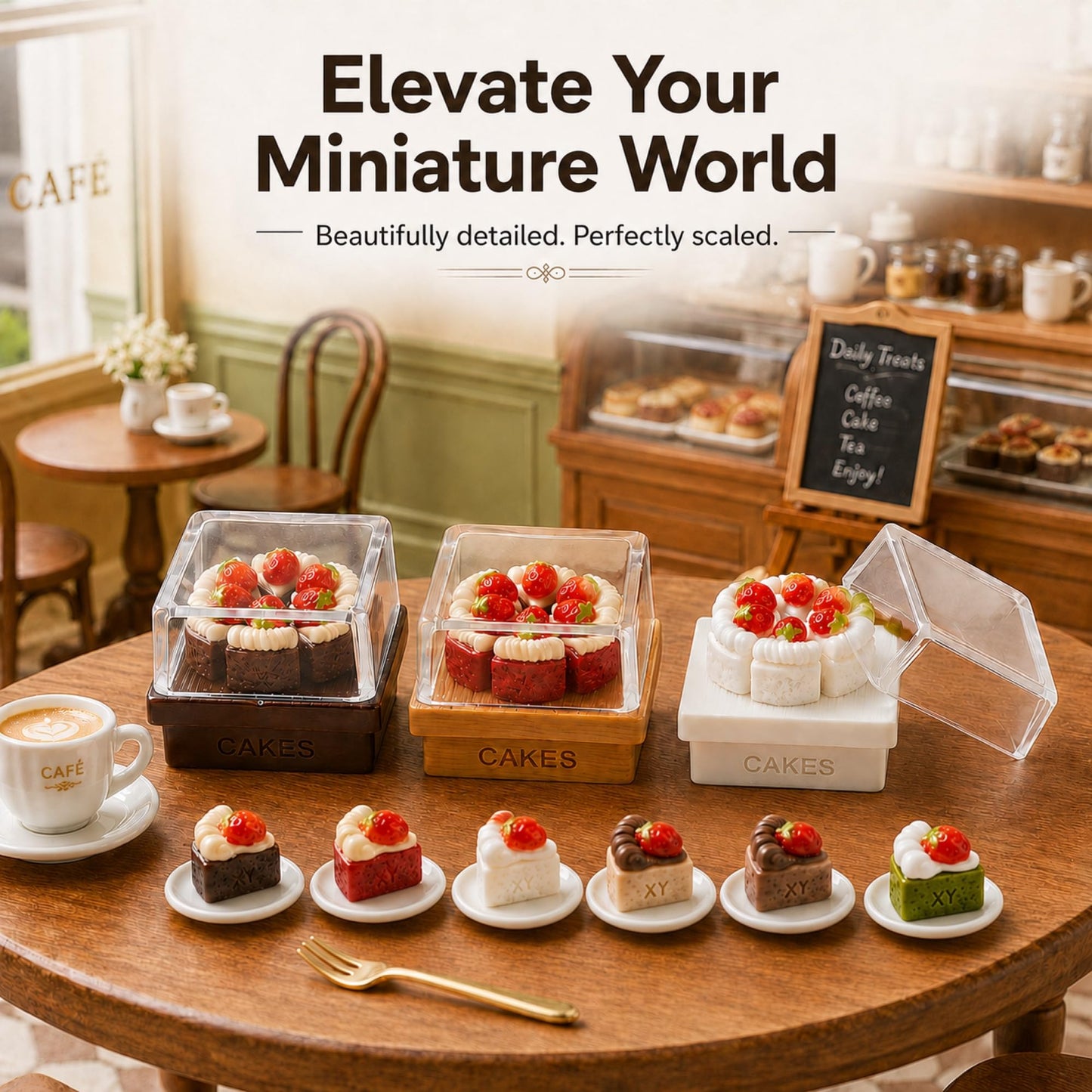 LuvireQC 21Pcs Miniature Strawberry Cake Set - 1:12 Scale Resin Fake Food Charms for Adult Dollhouse Bakery Decor, DIY Craft Kit for Jewelry Making, Phone Case & Scrapbooking, Adult Collectibles
