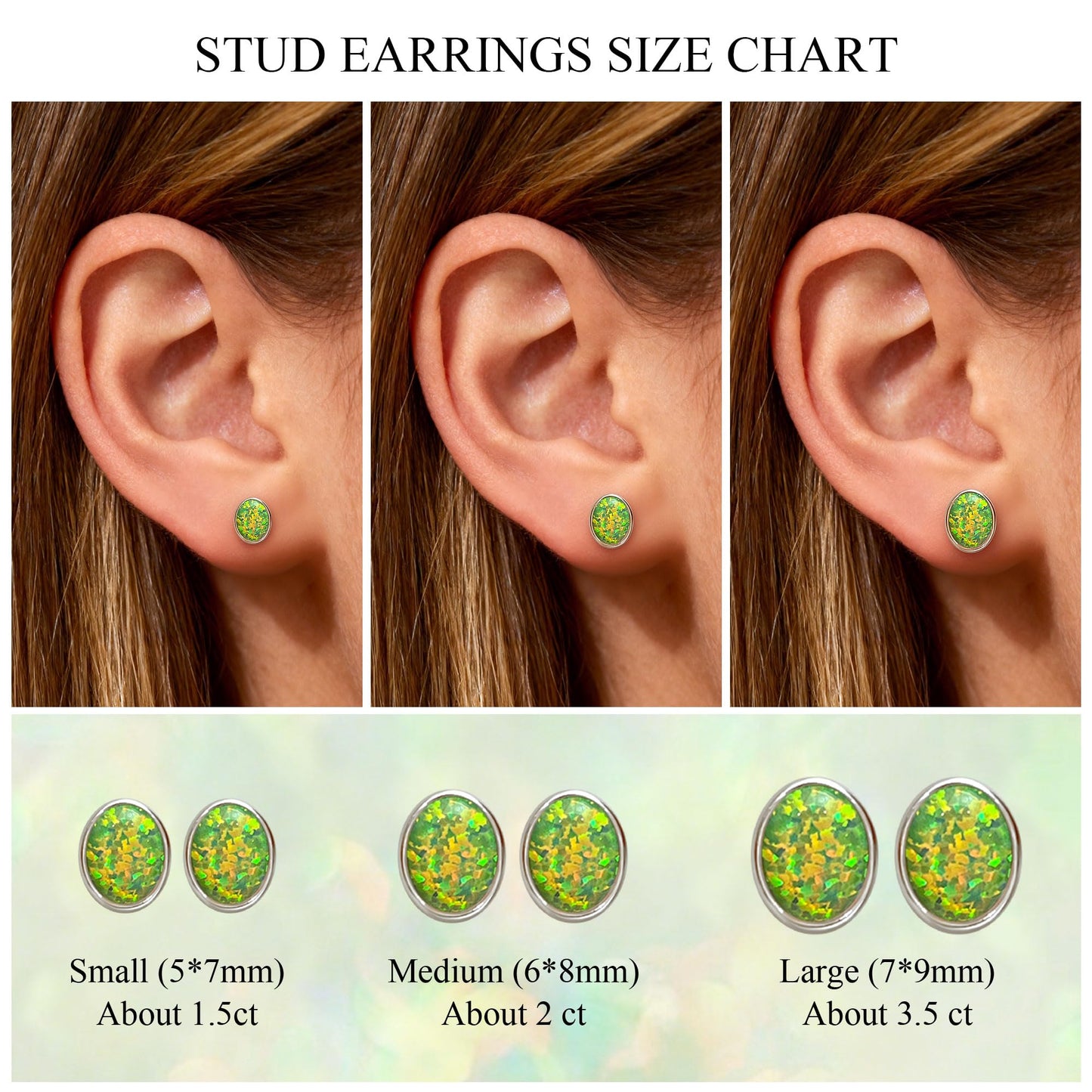 JiayangJY Silver Green Fire Opal Stud Earrings for Women Sterling Silver Oval Shape 5mm Opal Earrings with Push Back