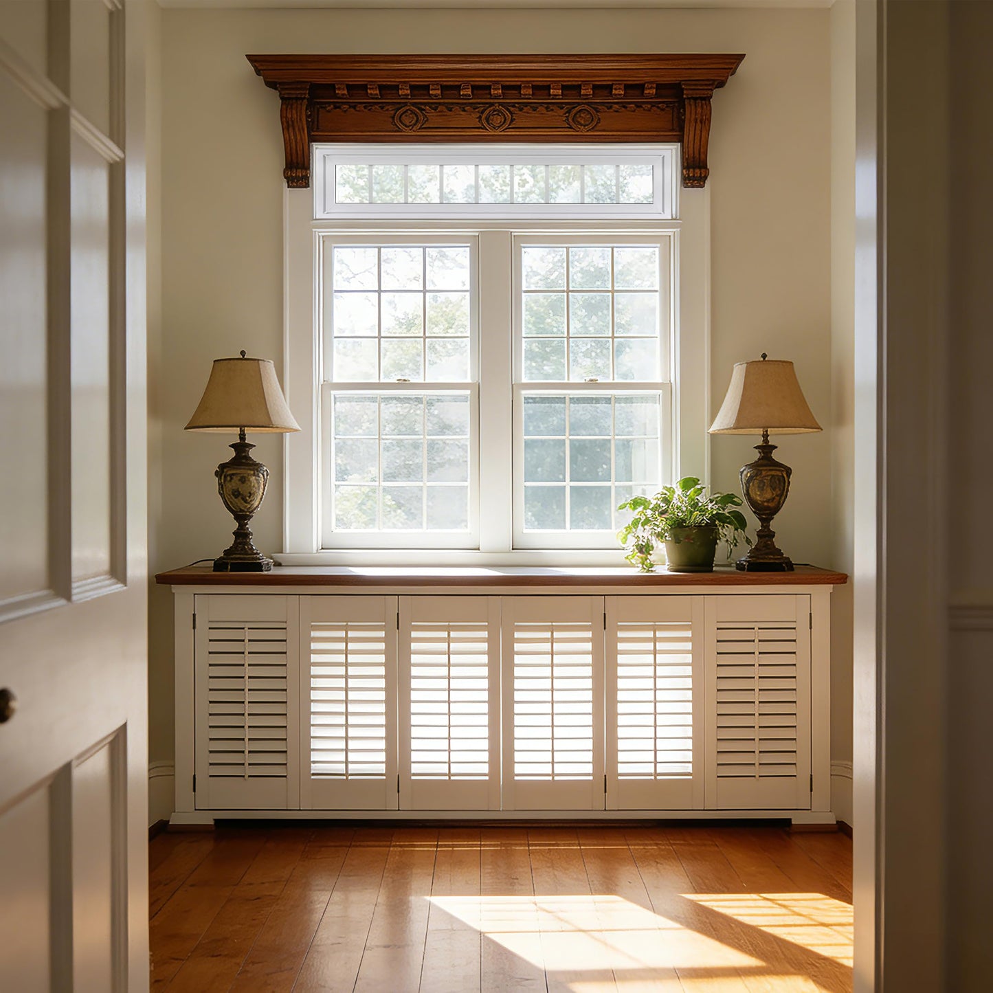 Vinyl Transom Household Window, 12" x 60" Double Pane Fixed Window with Grids and Tempered Glass for House, Garage (White)