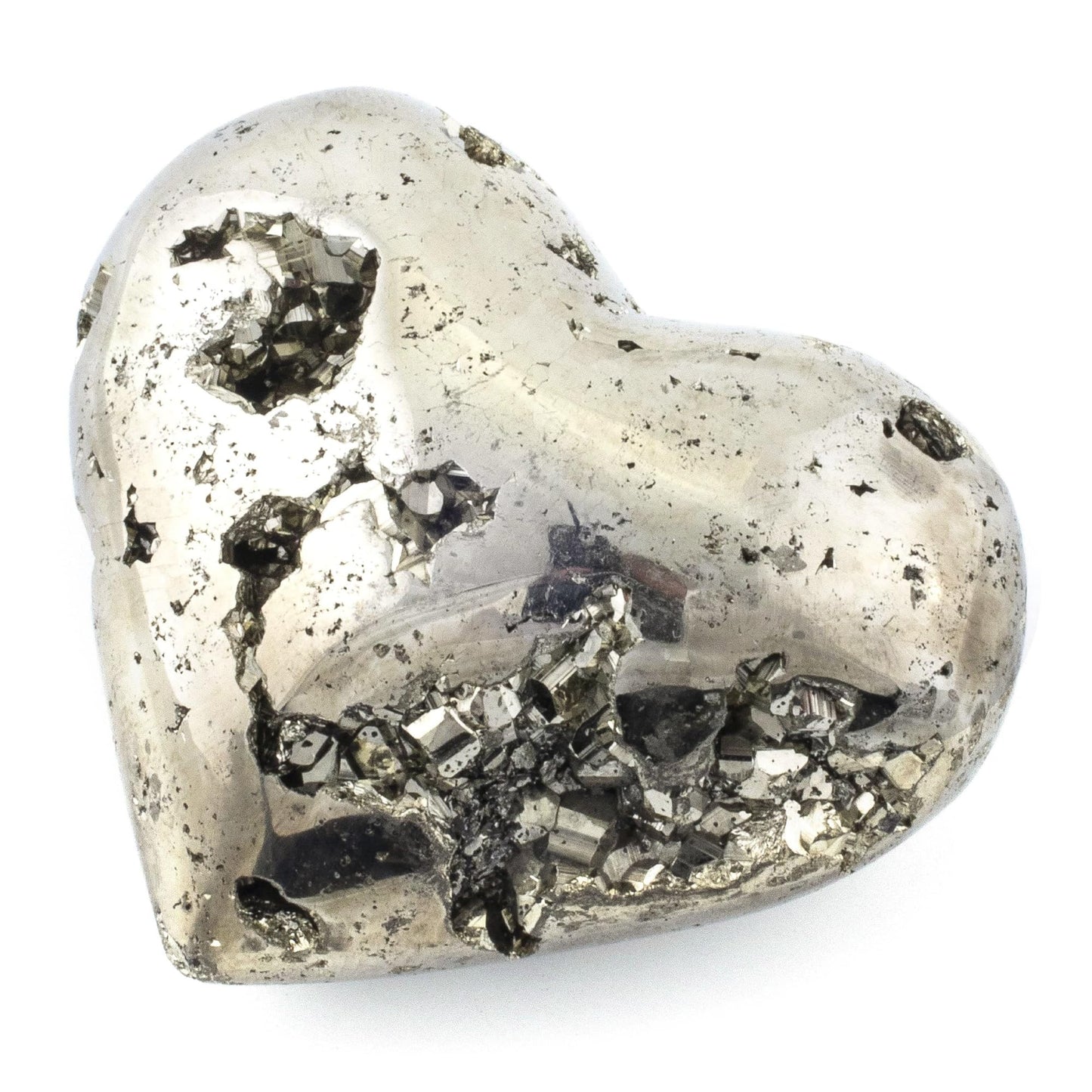 KALIFANO Pyrite Heart Cluster - High Energy Iron Piedra Pirita with Healing Properties (Information Card) Fools Gold Rock Reiki Crystal Carving Used for Increased Willpower and Manifestation